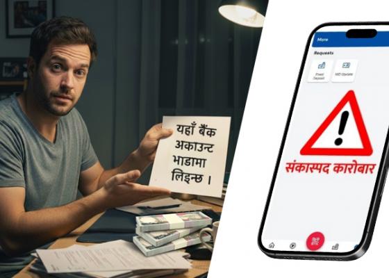 ‘भाडाका बैंक खाता’ प्रयोग गरेर करोडौं कुम्ल्याउँदै ठगहरू, प्रहरीलाई अनुसन्धानमै सकस ‘भाडाका बैंक खाता’ प्रयोग गरेर करोडौं कुम्ल्याउँदै ठगहरू, प्रहरीलाई अनुसन्धानमै सकस